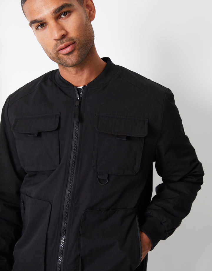 Black Showerproof Utility Bomber Jacket