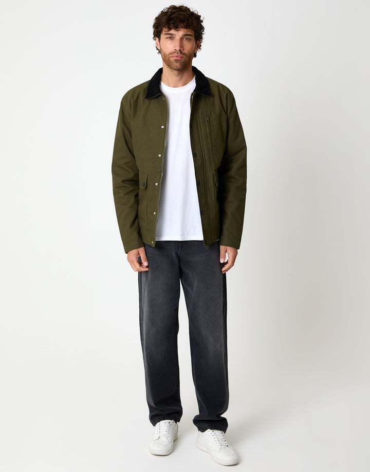Khaki Green Collared Lightweight Jacket