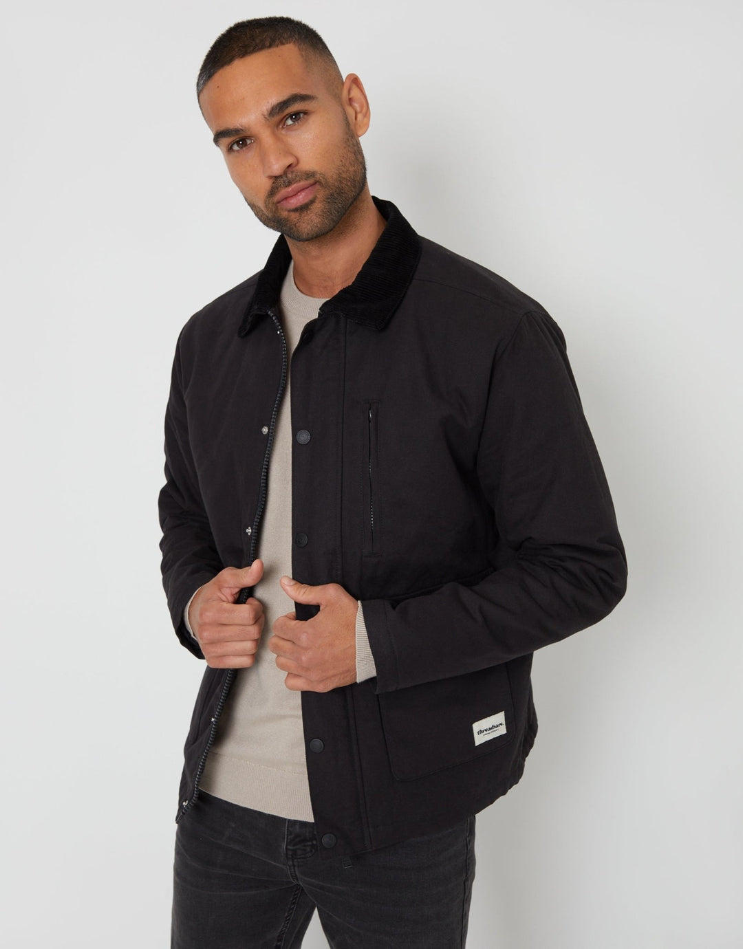 Worn Threadbare Threadbare Men's Collared Lightweight Jacket in Black