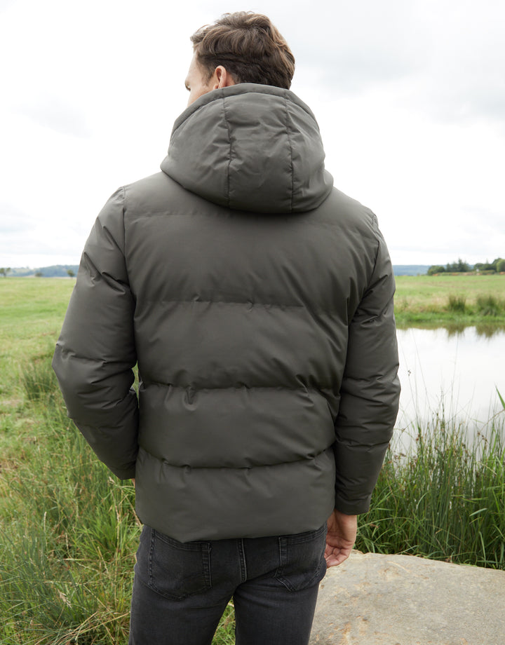 Khaki Green Hooded Puffer Jacket