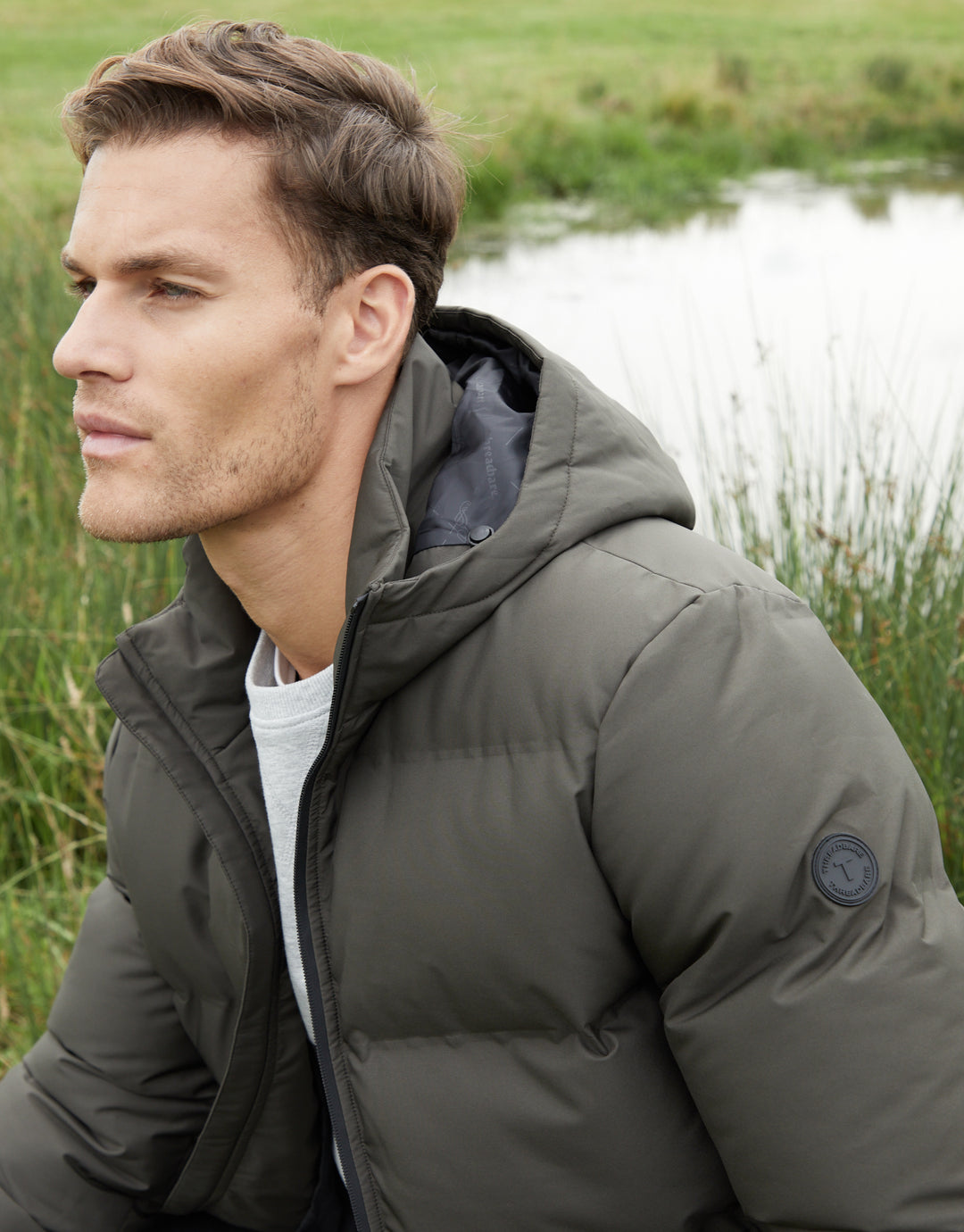 Khaki Green Hooded Puffer Jacket