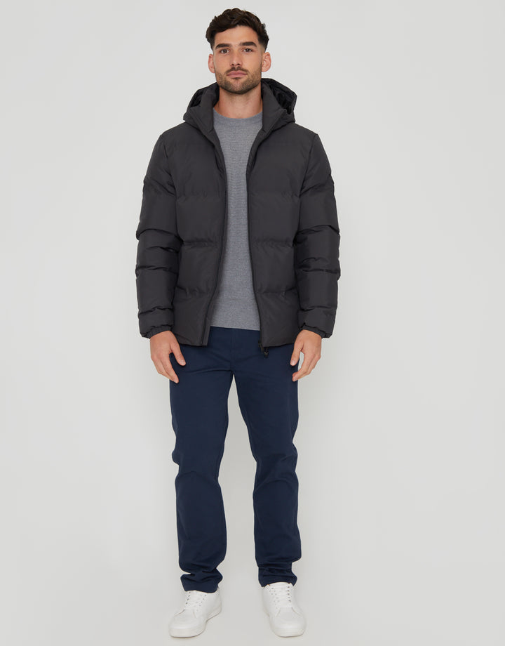 Slate Grey Hooded Puffer Jacket