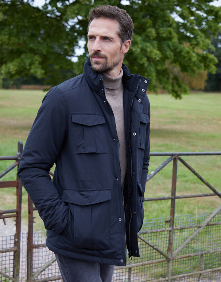 Black Funnel Neck Utility Coat