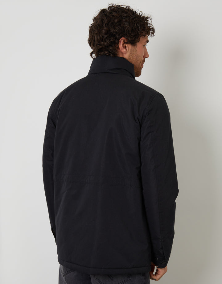 Black Funnel Neck Utility Coat