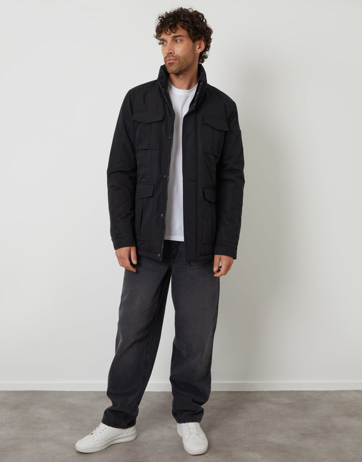Black Funnel Neck Utility Coat