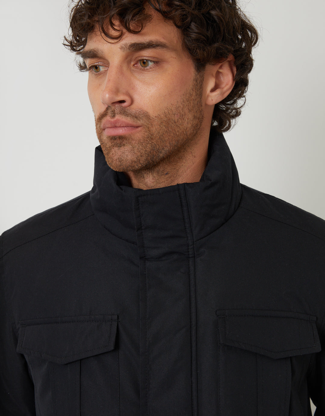 Black Funnel Neck Utility Coat