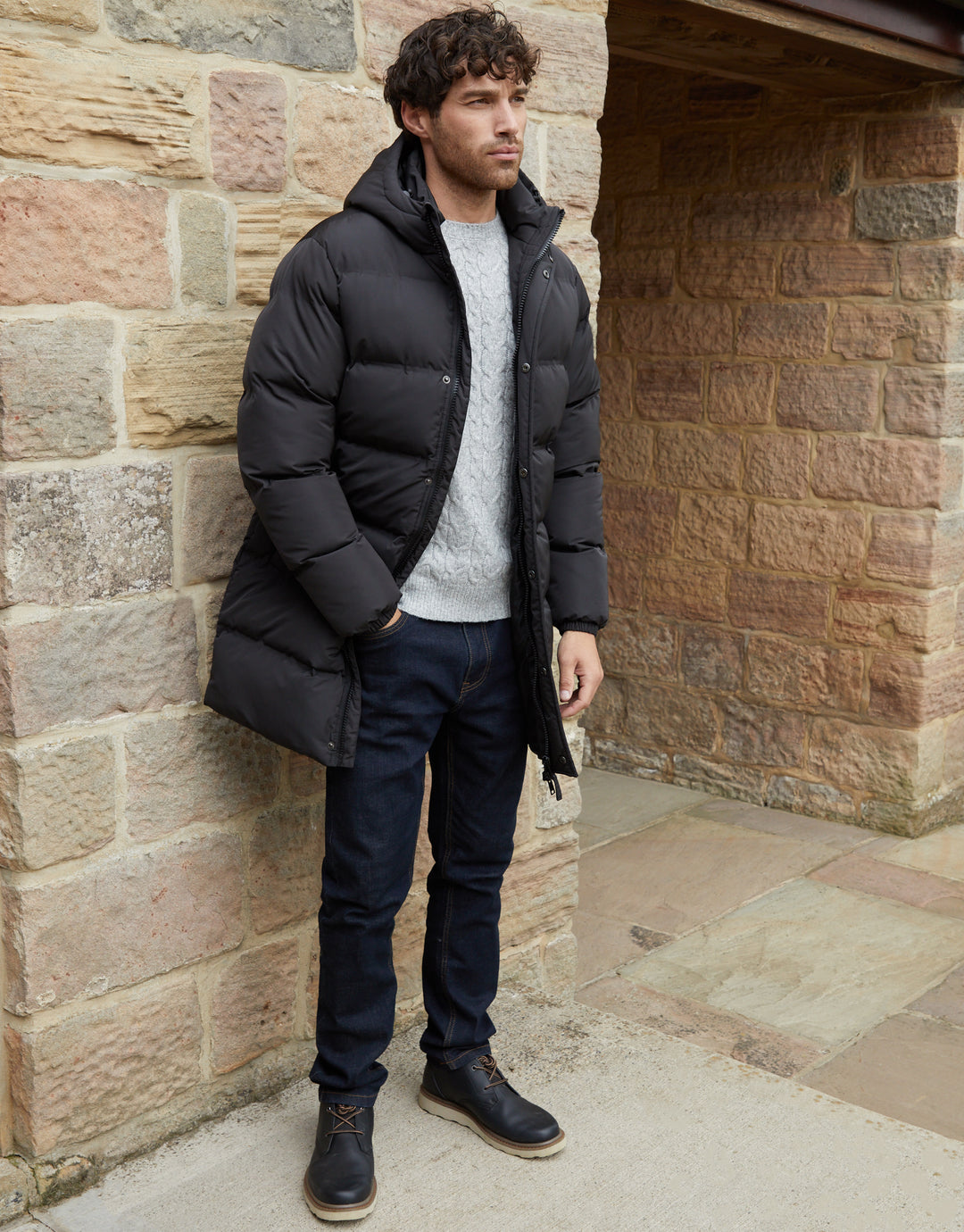 Black Hooded Longline Puffer Coat