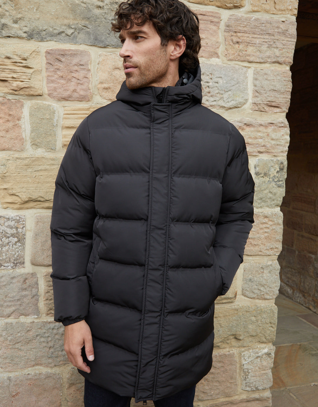 Black Hooded Longline Puffer Coat