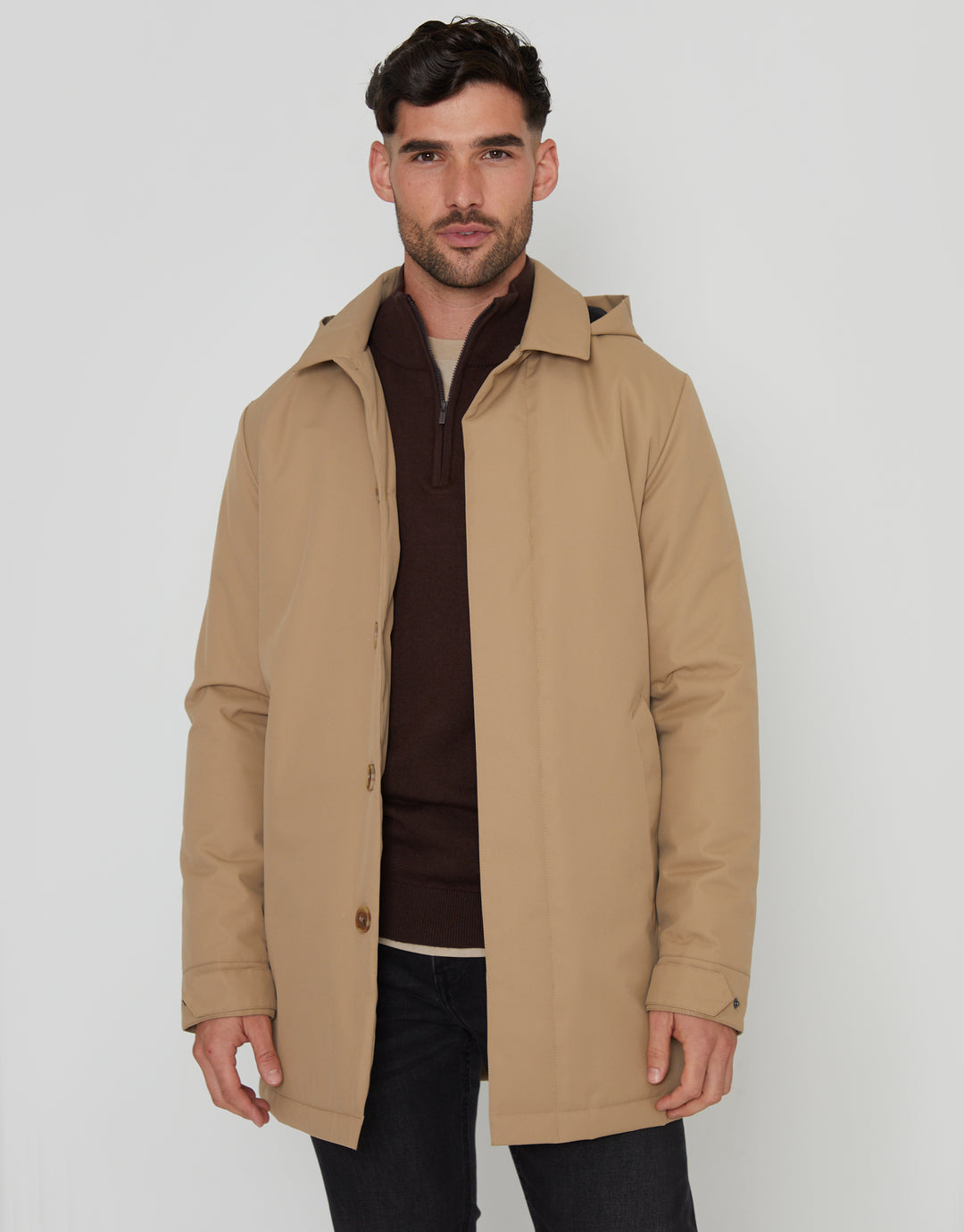 Threadbare Men's Dark Stone Showerproof 2-in-1 Mac with Concealed Hood