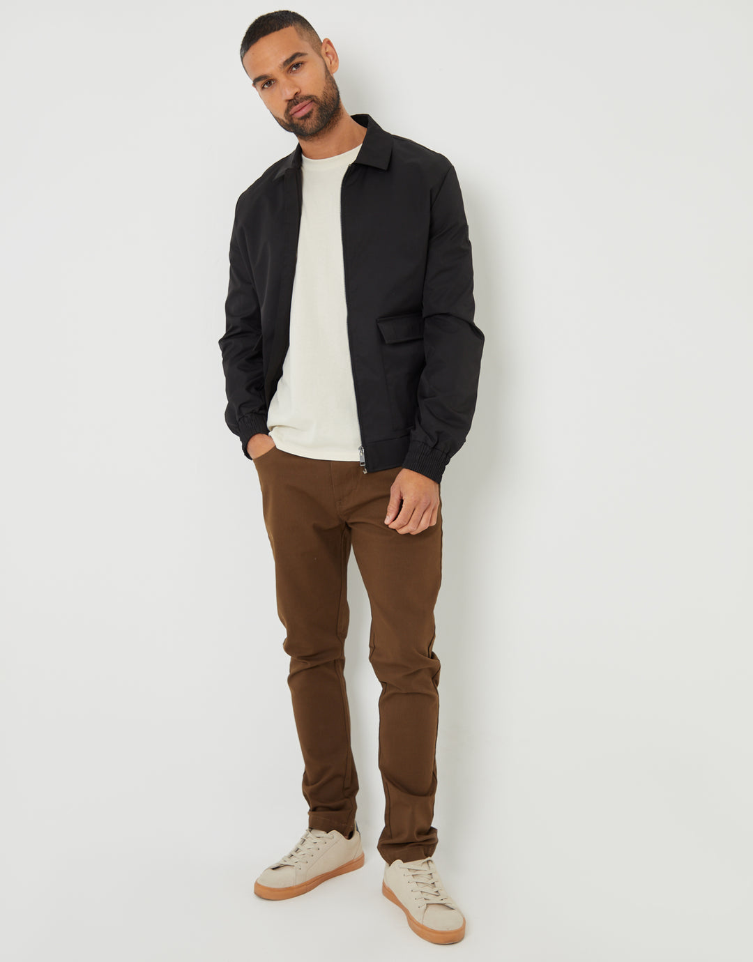 Black Patch Pocket Collared Zip-Through Jacket