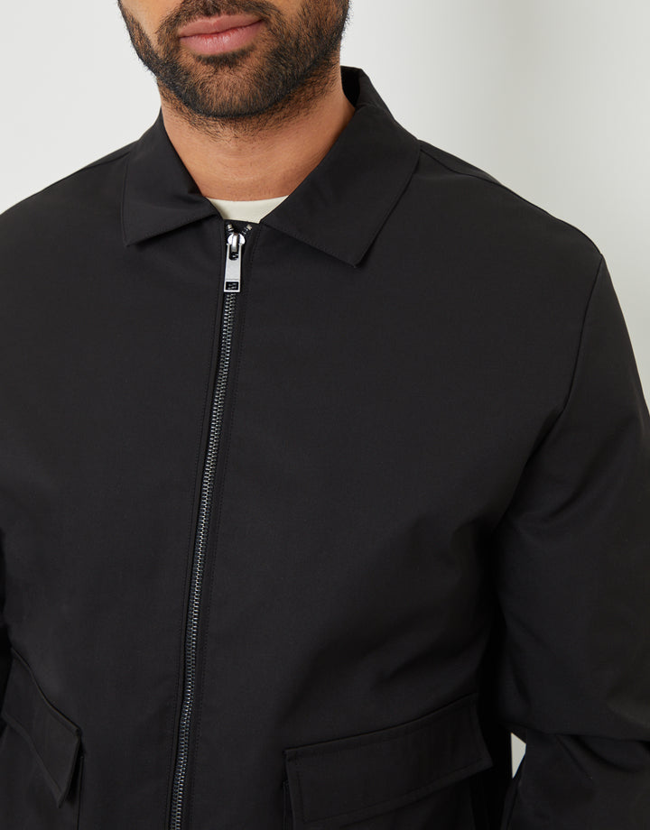 Black Patch Pocket Collared Zip-Through Jacket