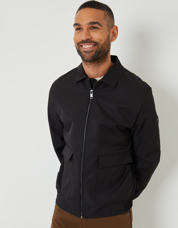 Black Patch Pocket Collared Zip-Through Jacket