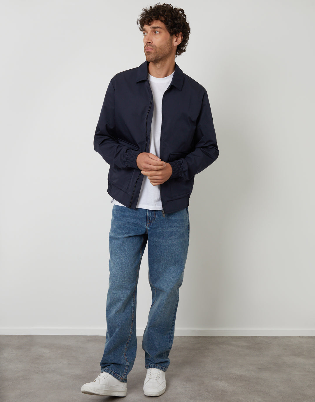 Navy Patch Pocket Collared Zip-Through Jacket