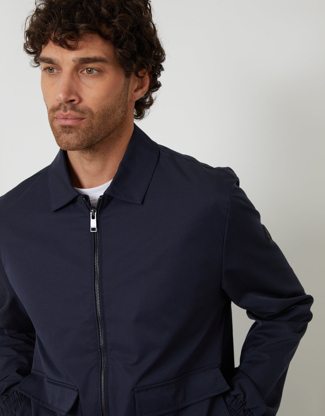 Navy Patch Pocket Collared Zip-Through Jacket