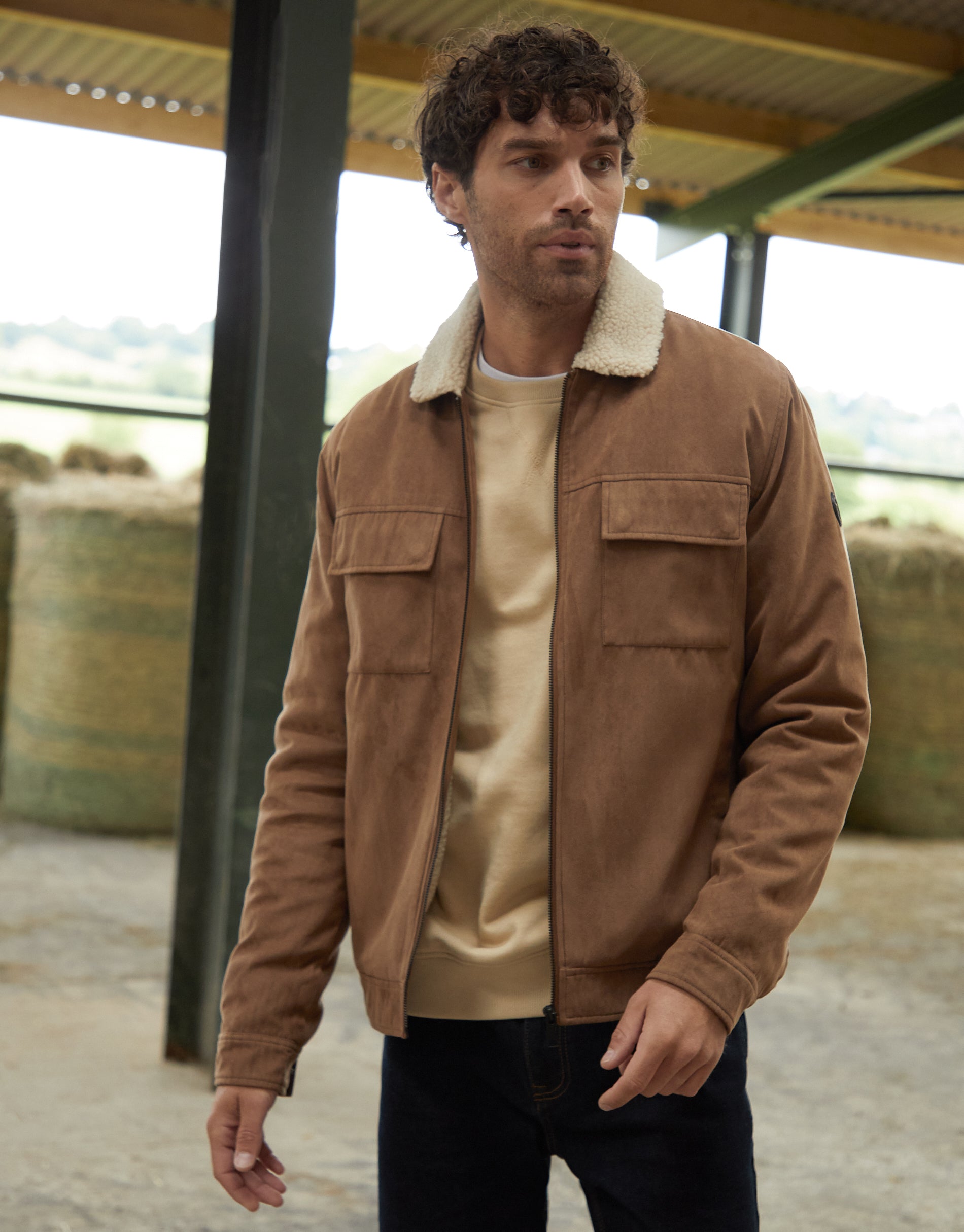 Threadbare Men's Brown Faux Suede Borg Lined Jacket