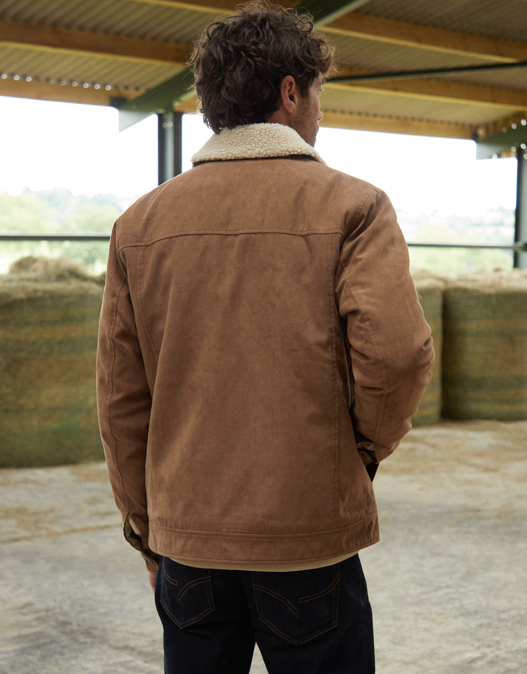 Brown Faux Suede Borg Lined Jacket