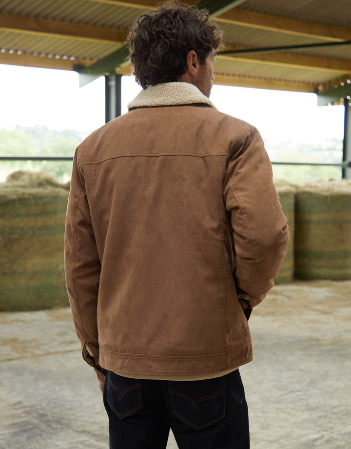 Brown Faux Suede Borg Lined Jacket