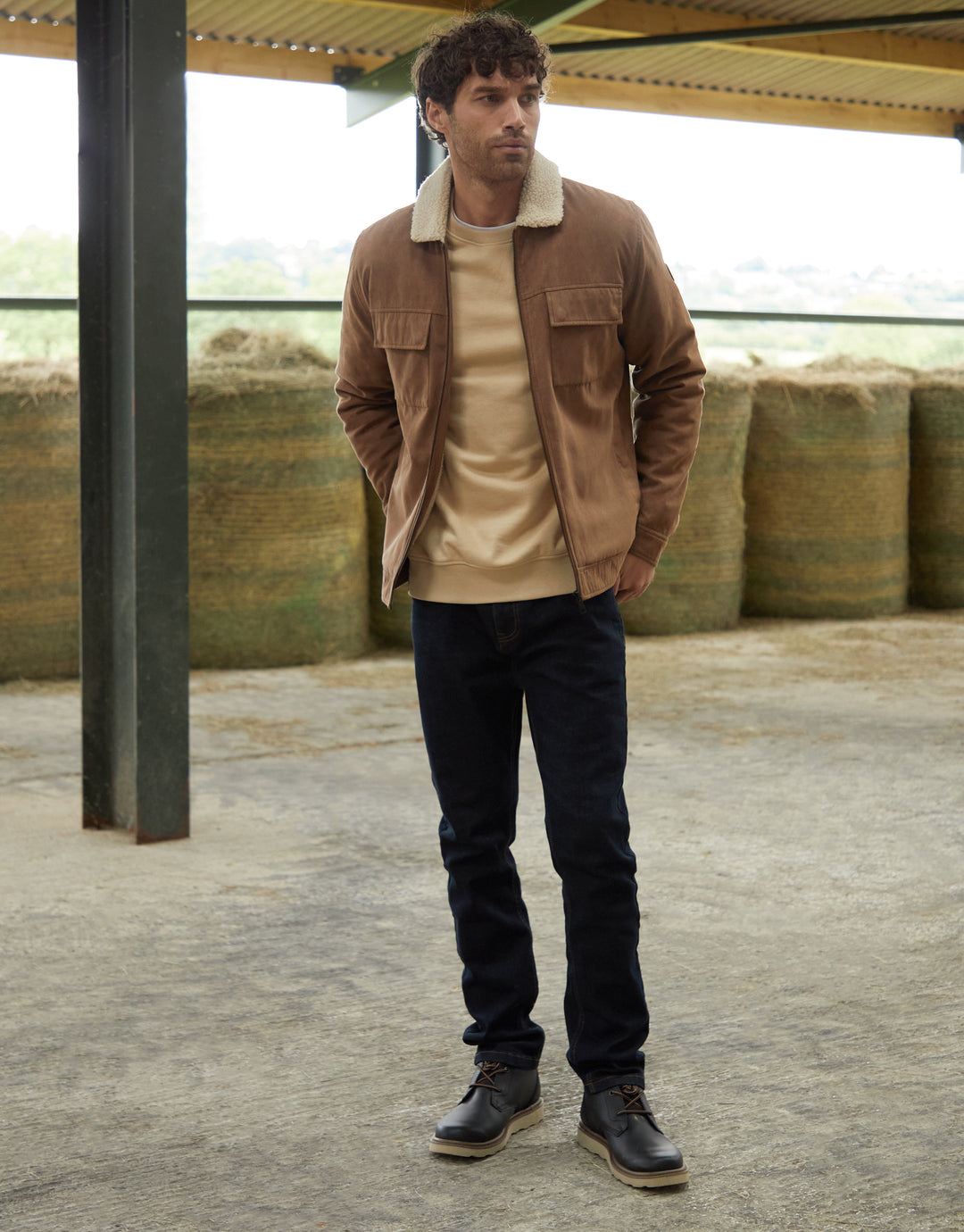 Brown Faux Suede Borg Lined Jacket