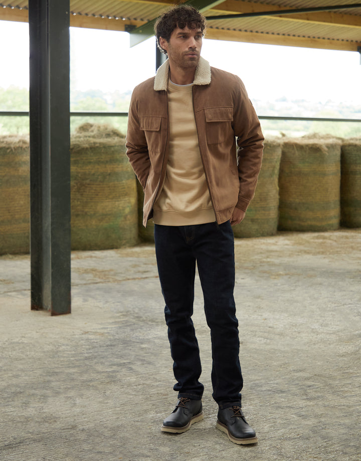 Brown Faux Suede Borg Lined Jacket