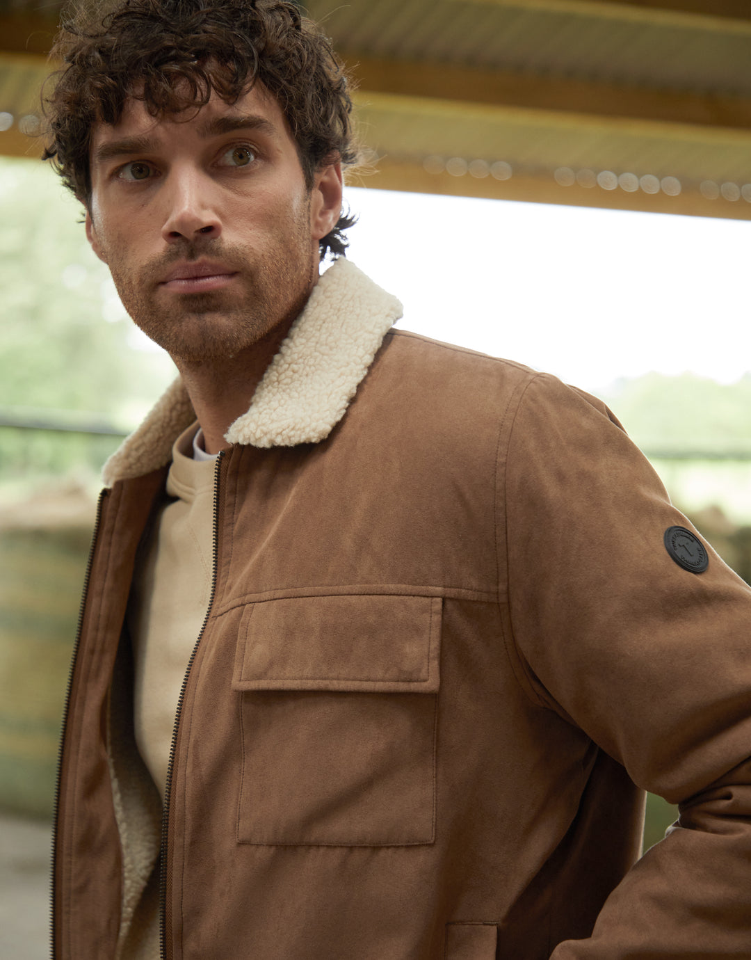 Brown Faux Suede Borg Lined Jacket