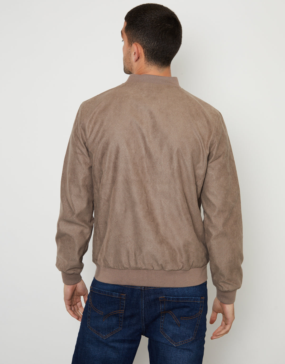 Taupe Faux Suede Bomber Jacket
