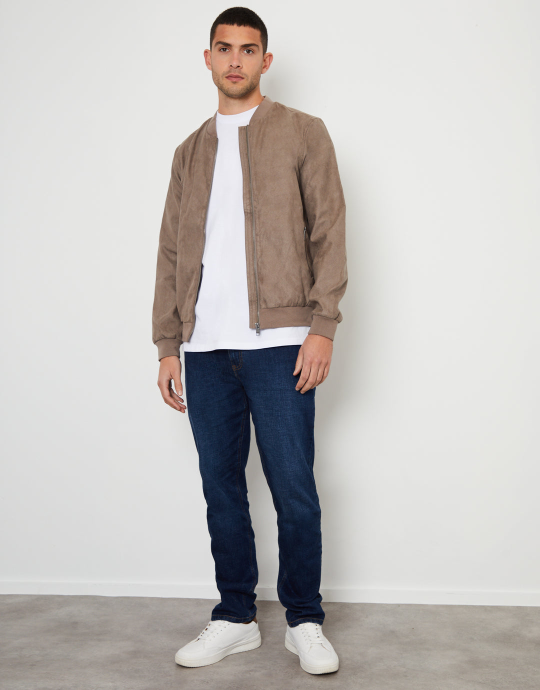 Taupe Faux Suede Bomber Jacket