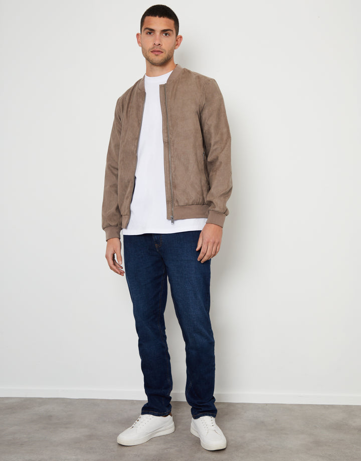 Taupe Faux Suede Bomber Jacket