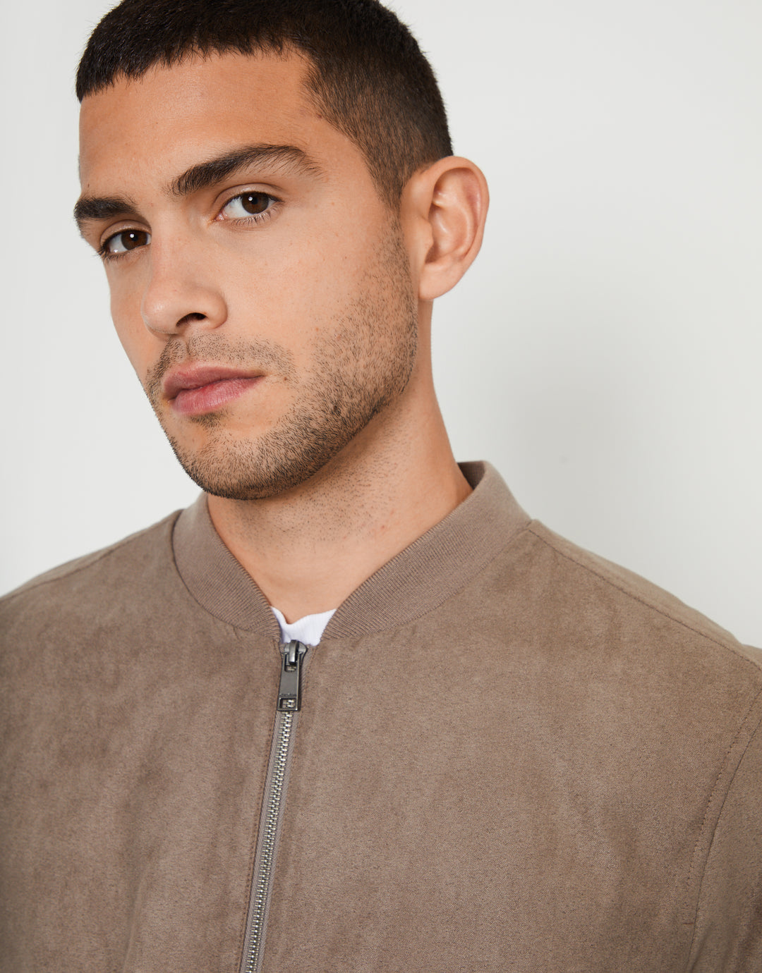 Taupe Faux Suede Bomber Jacket