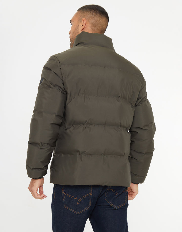 Funnel Neck Puffer Jacket in Khaki Green