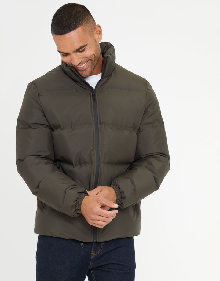 Funnel Neck Puffer Jacket in Khaki Green