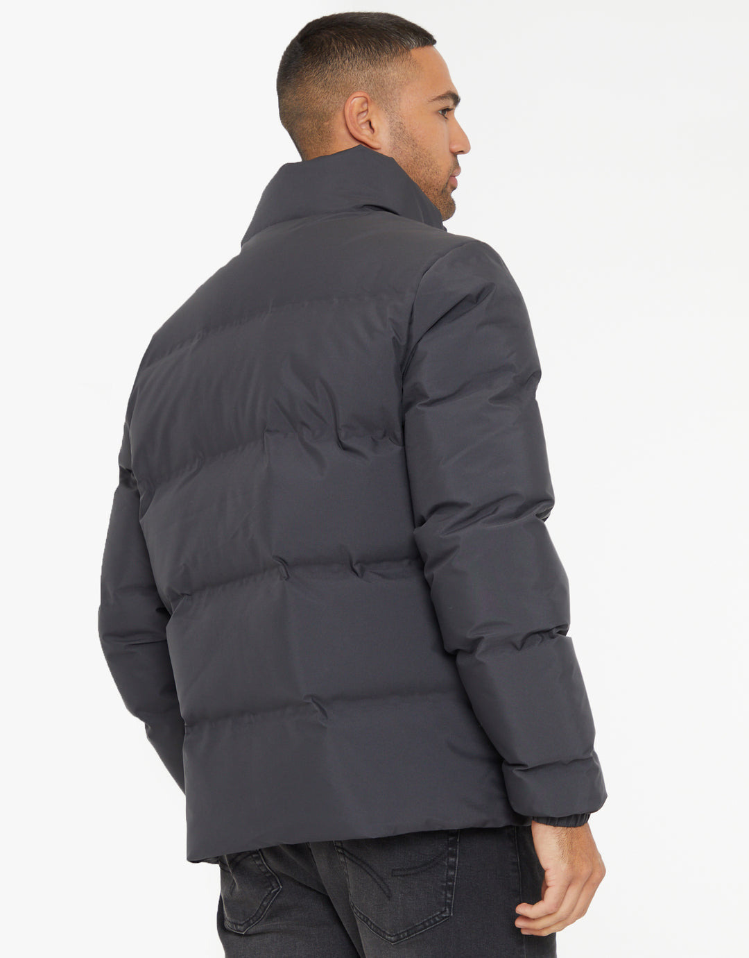Funnel Neck Puffer Jacket in Slate Grey