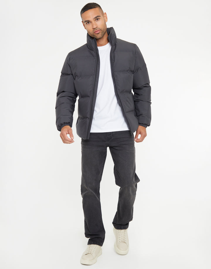 Funnel Neck Puffer Jacket in Slate Grey