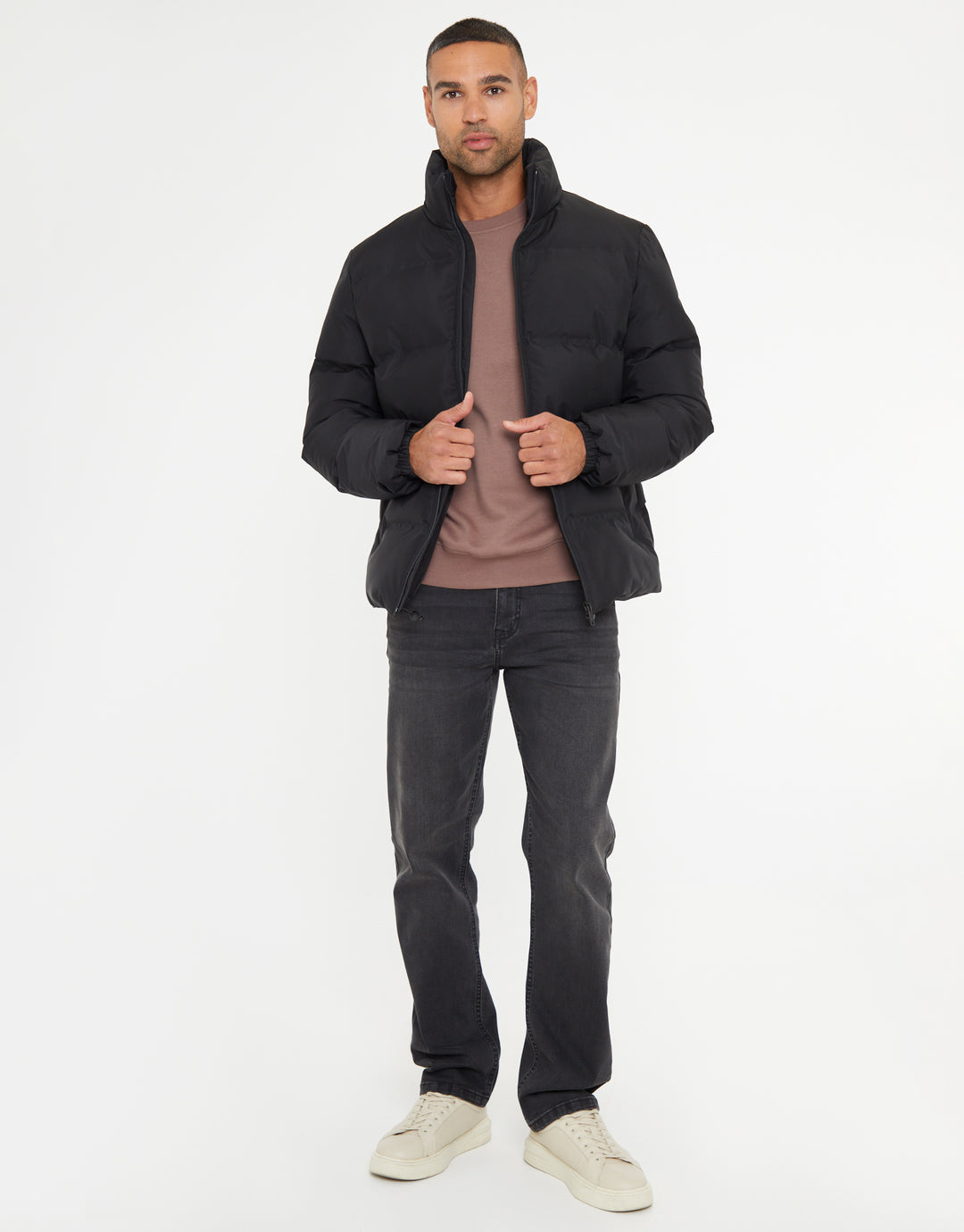 Black Funnel Neck Puffer Jacket