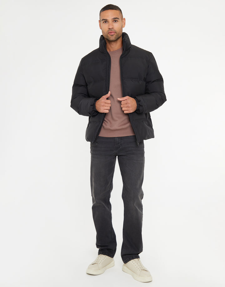 Black Funnel Neck Puffer Jacket