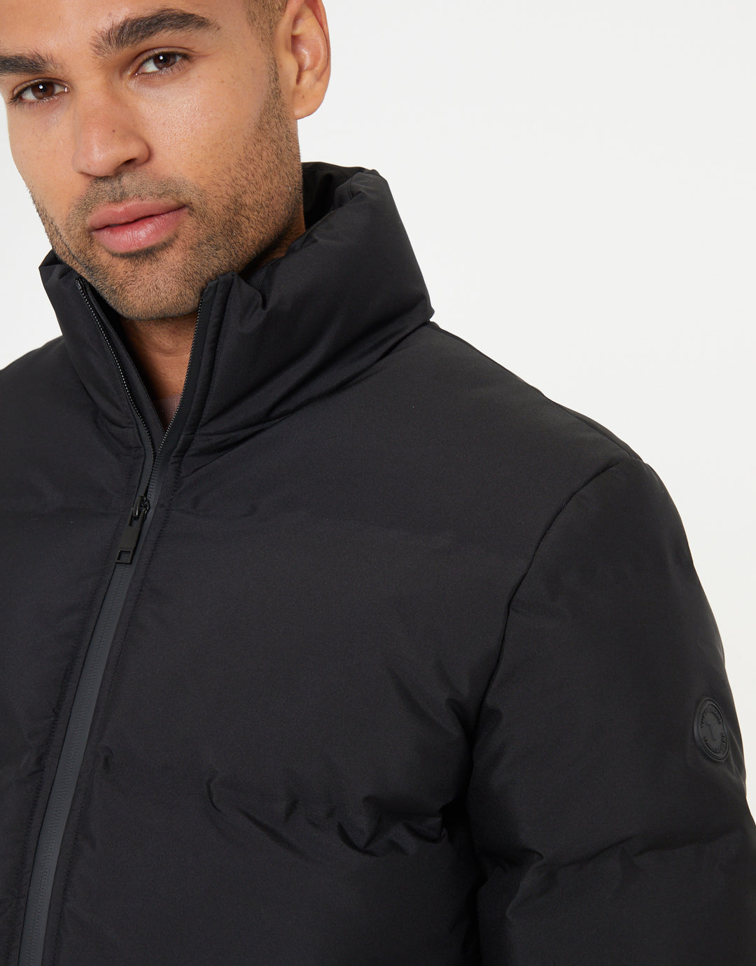 Black Funnel Neck Puffer Jacket