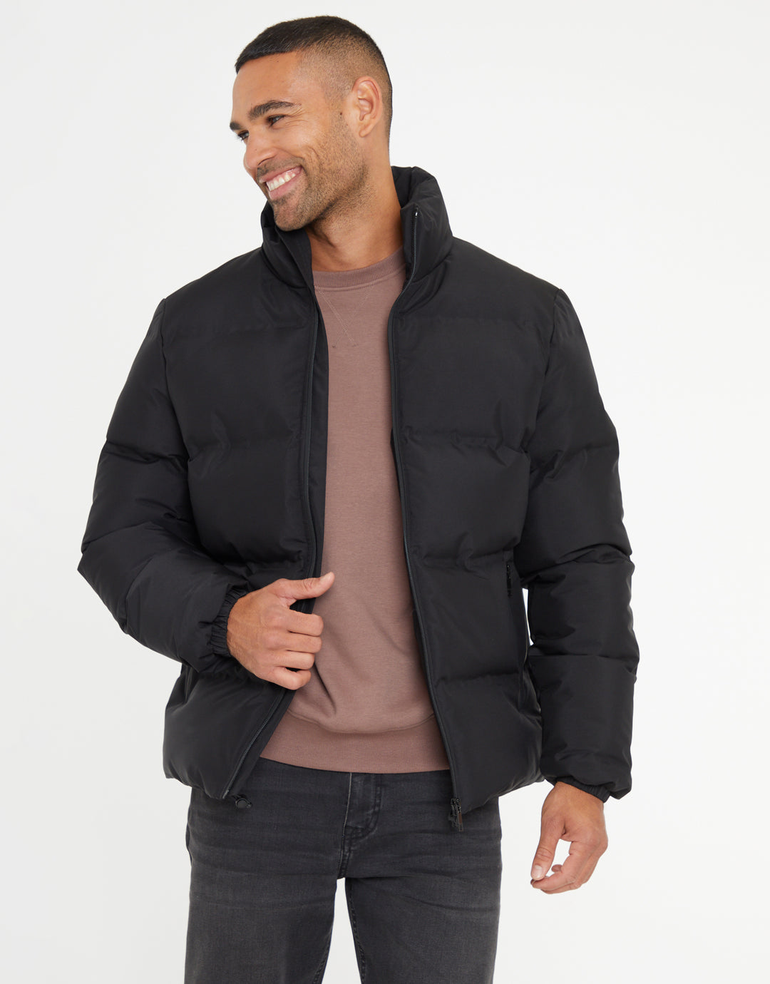 Black Funnel Neck Puffer Jacket