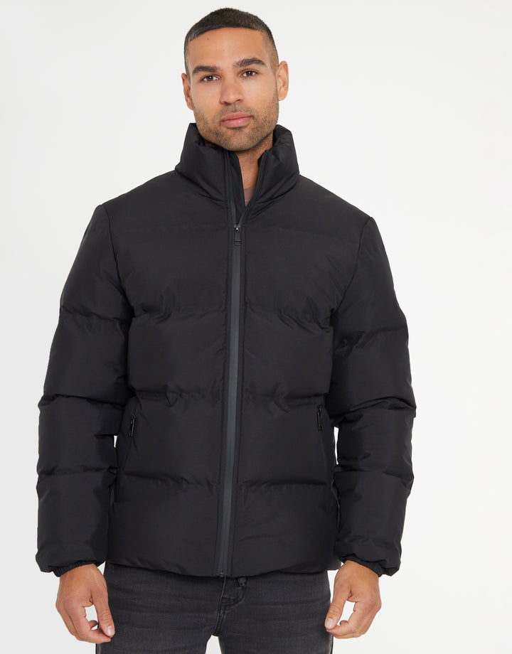 Black Funnel Neck Puffer Jacket