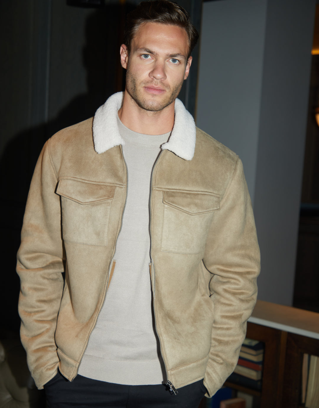 Borg Lined Cream Borg Aviator Jacket Stradivarius Borg Lined