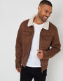 Taupe Faux Suede Borg Lined Aviator Jacket