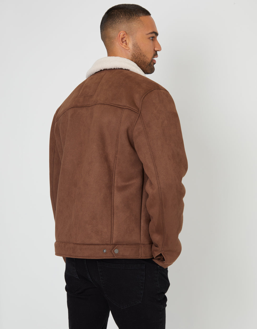 Taupe Faux Suede Borg Lined Aviator Jacket