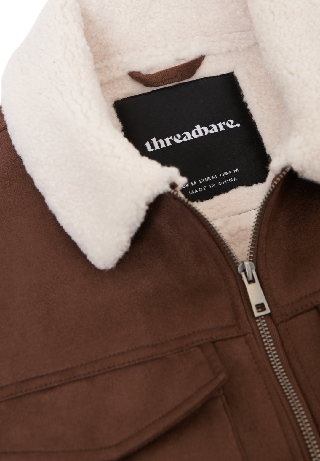 Taupe Faux Suede Borg Lined Aviator Jacket