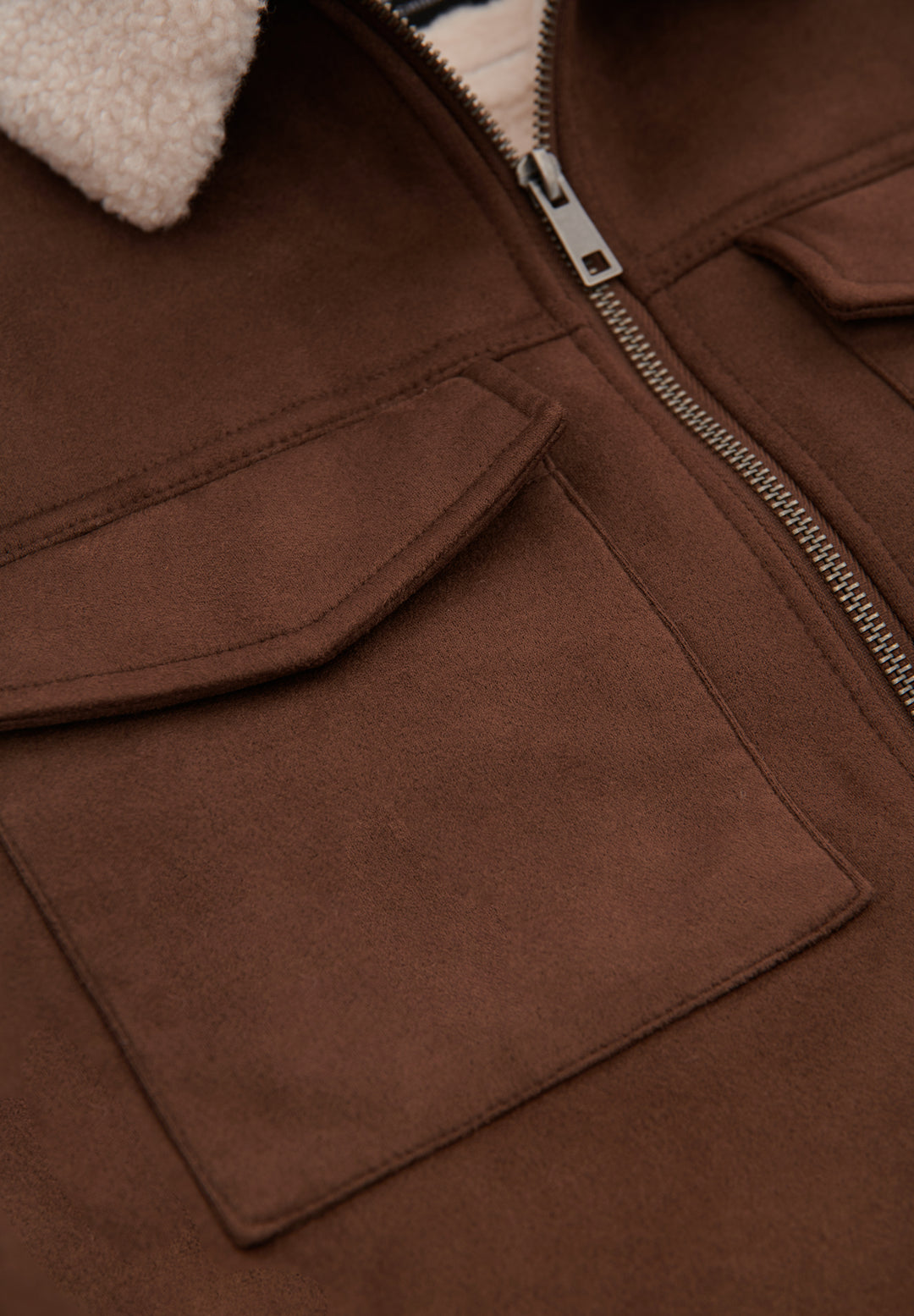 Taupe Faux Suede Borg Lined Aviator Jacket