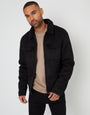 Black Faux Suede Borg Lined Aviator Jacket