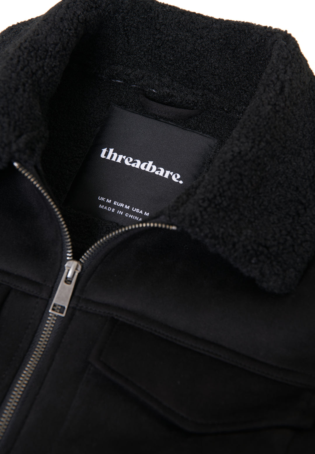 Black Faux Suede Borg Lined Aviator Jacket