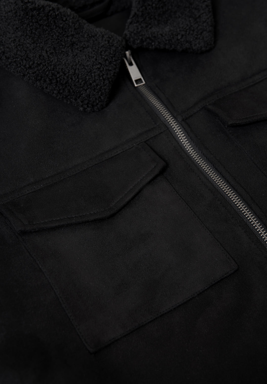 Black Faux Suede Borg Lined Aviator Jacket