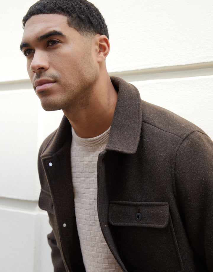 Brown Marl Brushed Button Up Shacket