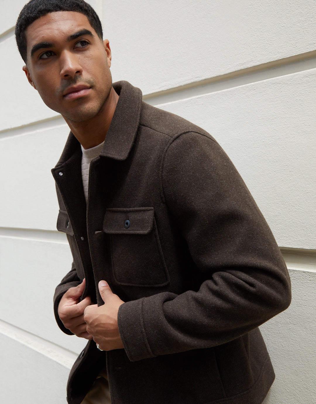 Brown Marl Brushed Button Up Shacket