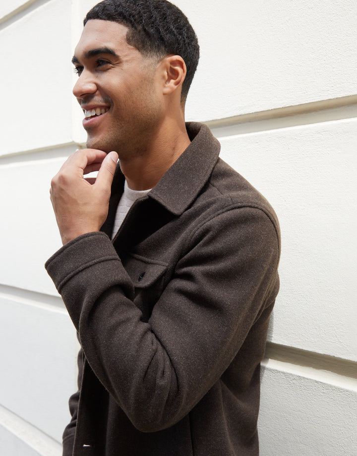 Brown Marl Brushed Button Up Shacket
