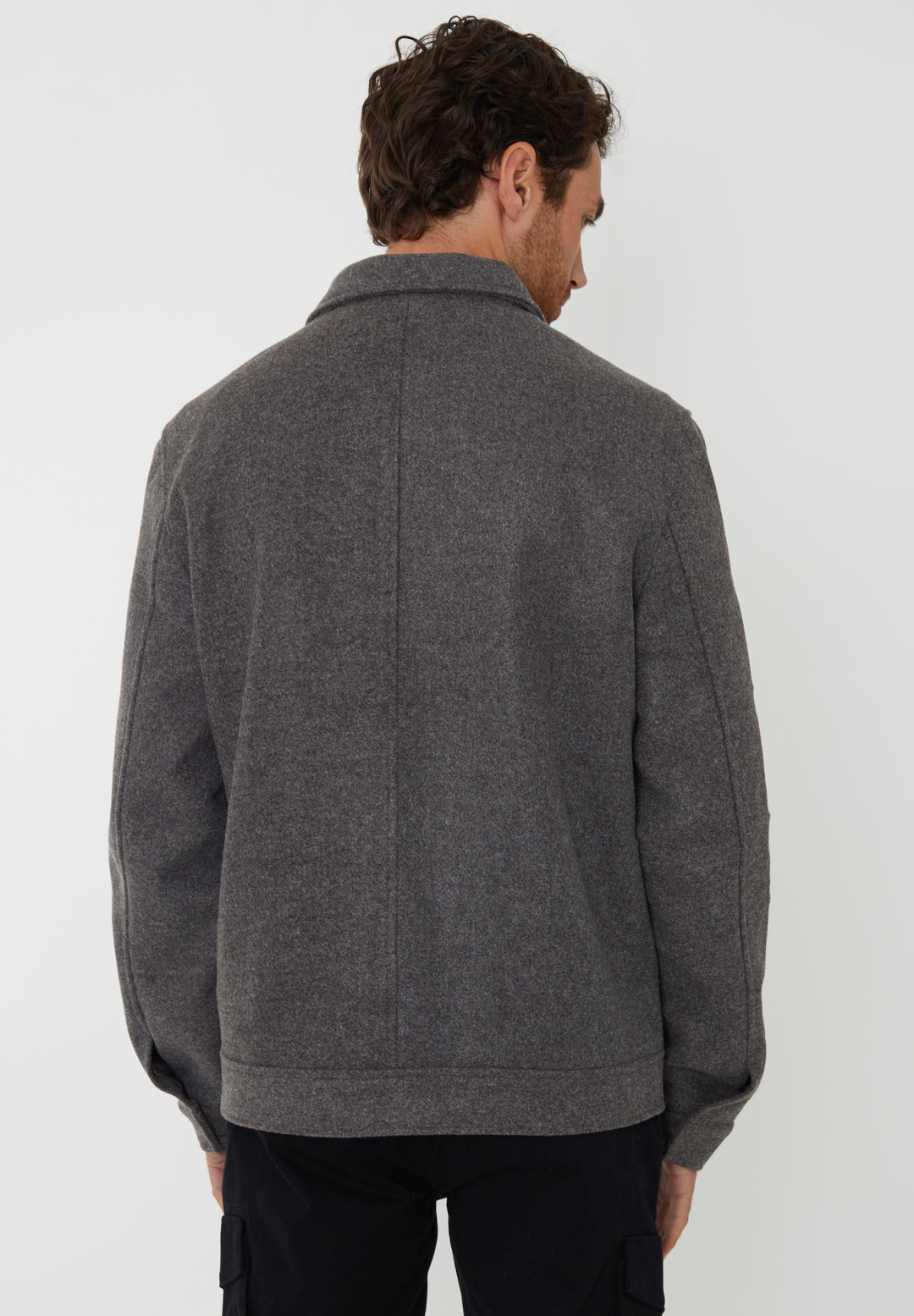 Threadbare Brushed Button Up Shacket in Charcoal Grey Marl - back view