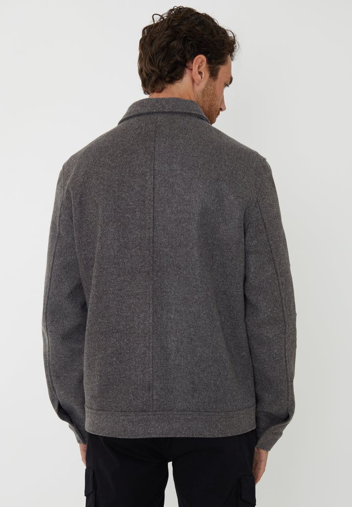 Threadbare Brushed Button Up Shacket in Charcoal Grey Marl - back view